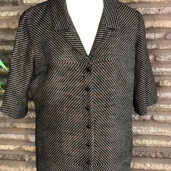 I Magnin Vintage 60s 70s Diagonal Striped Shirt Sheath Dress - Picture 2 of 7